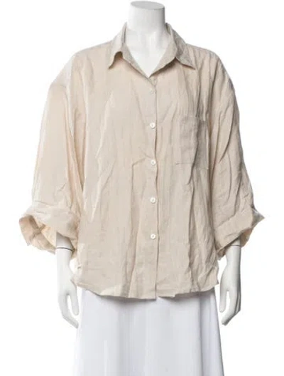 Pre-owned Deiji Studios Linen Three-quarter Sleeve Button-up Top In Neutrals
