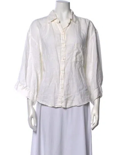 Pre-owned Deiji Studios Linen Three-quarter Sleeve Button-up Top In Neutrals