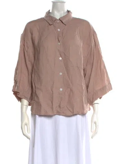 Pre-owned Deiji Studios Linen Three-quarter Sleeve Button-up Top In Orange