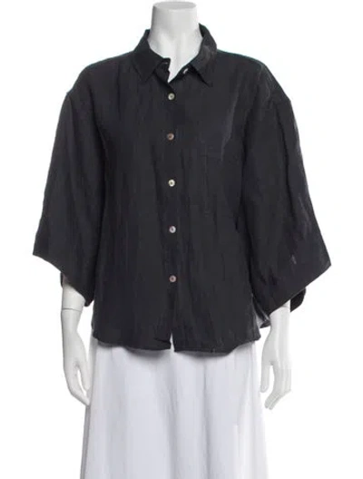 Pre-owned Deiji Studios Linen Three-quarter Sleeve Button-up Top W/ Tags In Blue