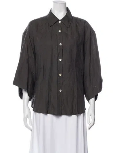 Pre-owned Deiji Studios Linen Three-quarter Sleeve Button-up Top W/ Tags In Gray