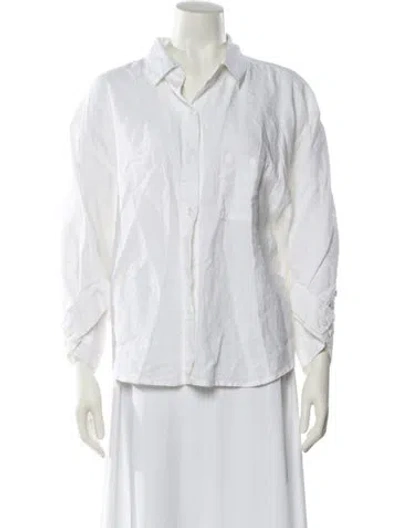 Pre-owned Deiji Studios Linen Three-quarter Sleeve Button-up Top In White