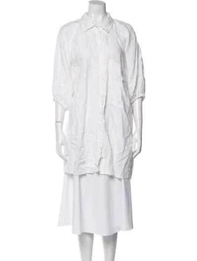 Pre-owned Deiji Studios Linen Three-quarter Sleeve Button-up Top In White