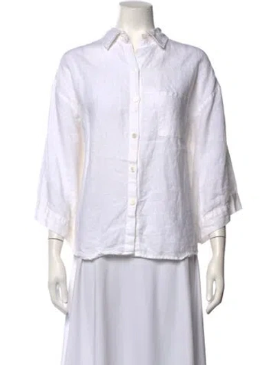 Pre-owned Deiji Studios Linen Three-quarter Sleeve Button-up Top In White