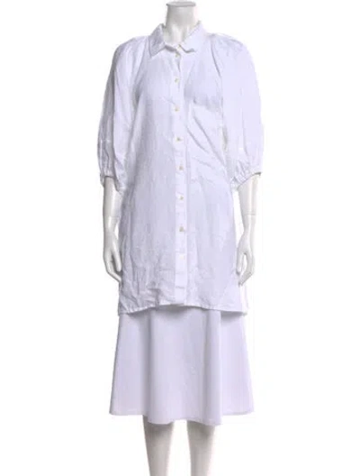 Pre-owned Deiji Studios Linen Three-quarter Sleeve Tunic In White