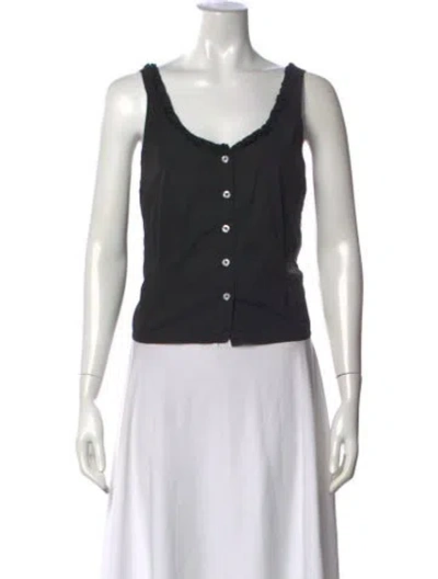 Pre-owned Deiji Studios Linen V-neck Button-up Top In Black