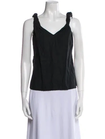 Pre-owned Deiji Studios Linen V-neck Top In Black