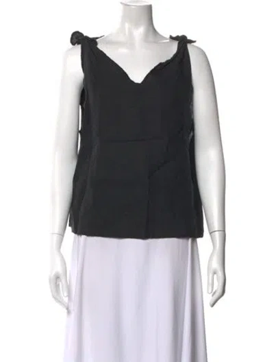 Pre-owned Deiji Studios Linen V-neck Top In Black