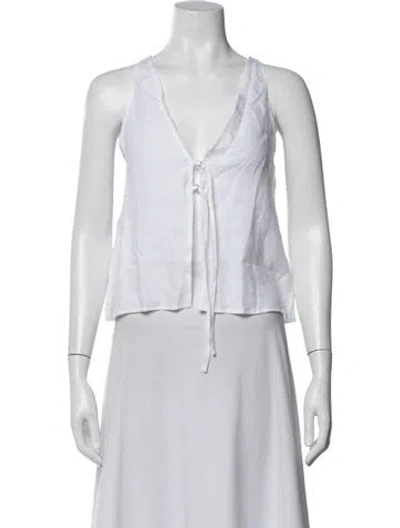 Pre-owned Deiji Studios Linen V-neck Top In Blue