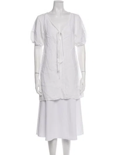 Pre-owned Deiji Studios Linen V-neck Tunic In White