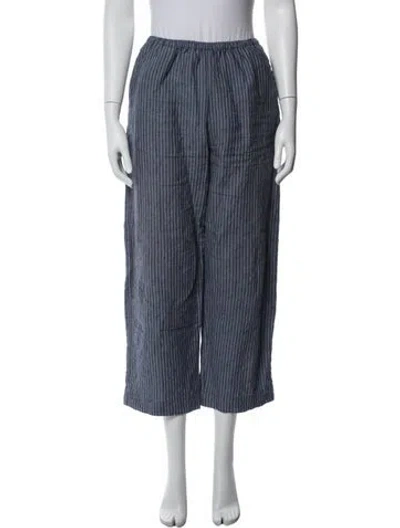 Pre-owned Deiji Studios Linen Wide Leg Pants In Blue/white