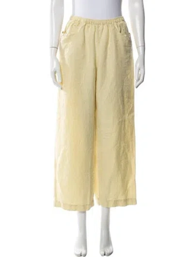 Pre-owned Deiji Studios Linen Wide Leg Pants In Yellow