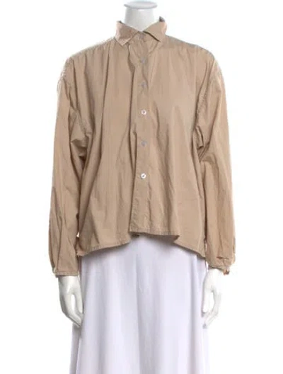 Pre-owned Deiji Studios Mock Neck Long Sleeve Button-up Top In Neutral