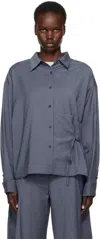 Deiji Studios Tie-detailed Striped Wool Shirt In Navy Stripe