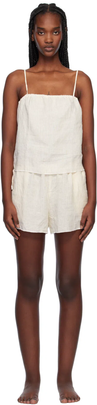 Deiji Studios Off-white Babylock Linen Pyjama Set In Linen Story Stripe