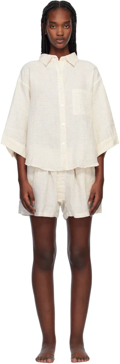 Deiji Studios Off-white 'the 03' Pyjama Set In Linen Story Stripe