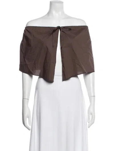 Pre-owned Deiji Studios Off-the-shoulder Short Sleeve Top In Brown