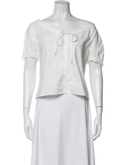 Pre-owned Deiji Studios Off-the-shoulder Short Sleeve Top In White