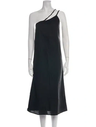 Pre-owned Deiji Studios One-shoulder Midi Length Dress In Black