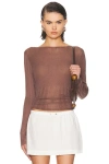 Deiji Studios Open Work Long Sleeve Top In Brown