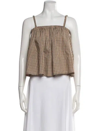 Pre-owned Deiji Studios Plaid Print Square Neckline Crop Top In Multicolor
