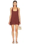 Deiji Studios Pocket Halter Dress In Rust Stripe