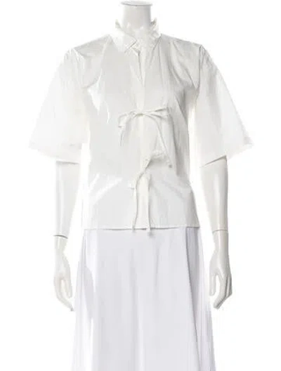 Pre-owned Deiji Studios Short Sleeve Button-up Top In White