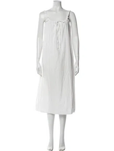Pre-owned Deiji Studios Square Neckline Midi Length Dress In White