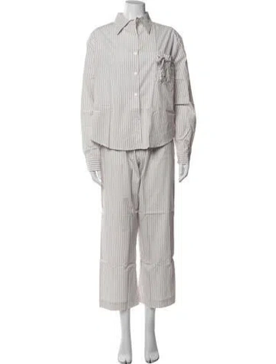 Pre-owned Deiji Studios Striped Bow Accents Pant Set W/ Tags In Neutrals