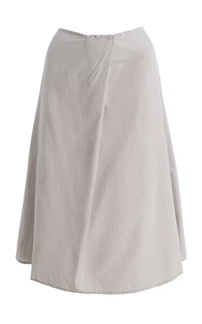 Deiji Studios Striped Cotton Midi Wrap Skirt In White