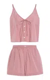 Deiji Studios Striped Cotton Poplin Short Set In Pink