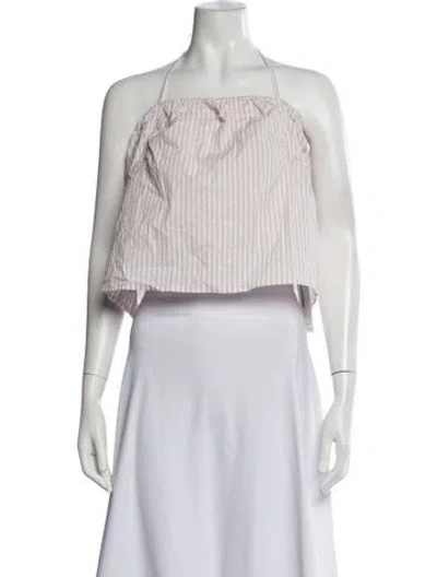 Pre-owned Deiji Studios Striped Halterneck Crop Top In Pink/white