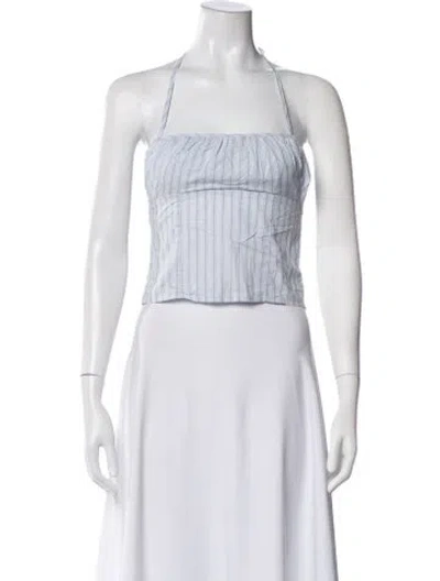 Pre-owned Deiji Studios Striped Halterneck Crop Top In White