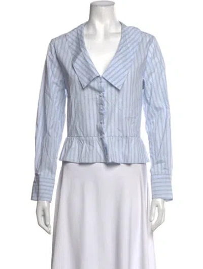Pre-owned Deiji Studios Striped Long Sleeve Button-up Top In Blue/white