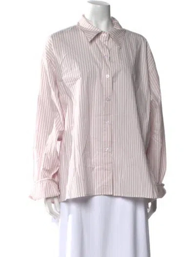 Pre-owned Deiji Studios Striped Long Sleeve Button-up Top W/ Tags In Pink