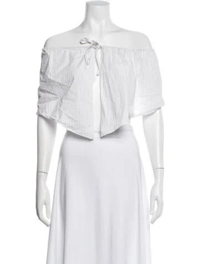 Pre-owned Deiji Studios Striped Off-the-shoulder Crop Top In White