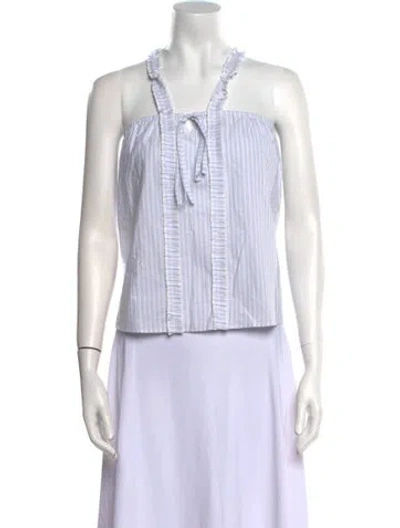 Pre-owned Deiji Studios Striped Square Neckline Crop Top In Green