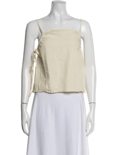 Pre-owned Deiji Studios Striped Square Neckline Top In Neutrals