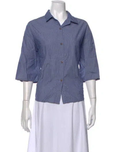 Pre-owned Deiji Studios Striped Three-quarter Sleeve Button-up Top In Blue