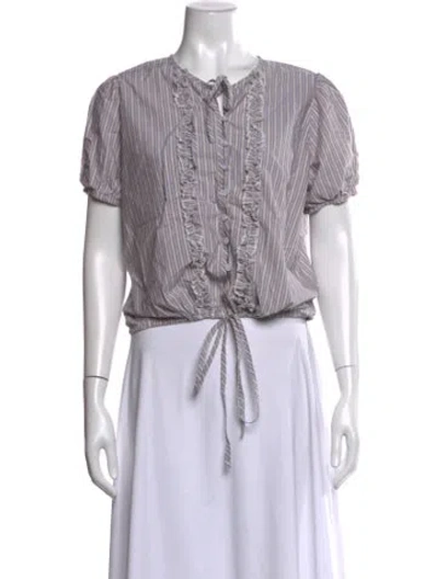 Pre-owned Deiji Studios Striped Tie Neck Blouse In Grey