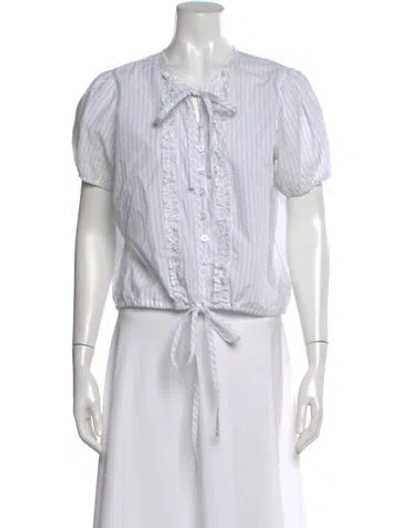 Pre-owned Deiji Studios Striped Tie Neck Blouse In White