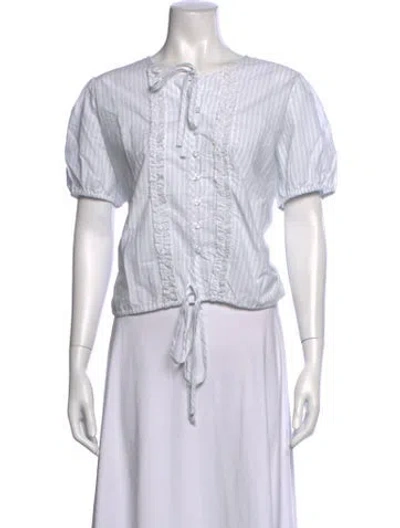 Pre-owned Deiji Studios Striped Tie Neck Blouse In White