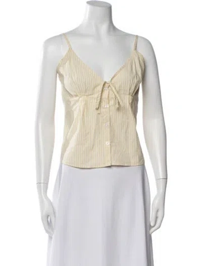 Pre-owned Deiji Studios Striped V-neck Top In Yellow