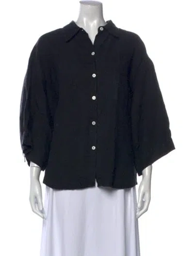 Pre-owned Deiji Studios Three-quarter Sleeve Button-up Top In Black