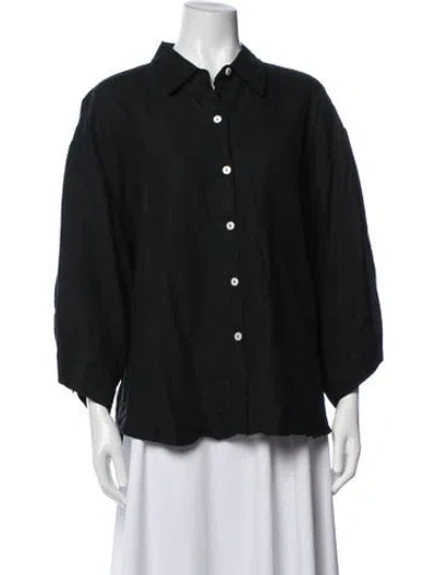 Pre-owned Deiji Studios Three-quarter Sleeve Button-up Top In Black