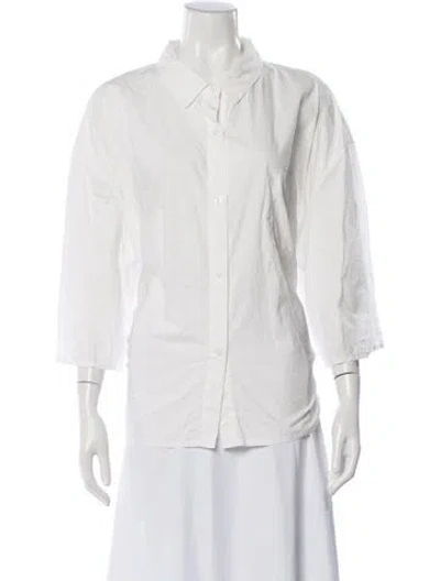 Pre-owned Deiji Studios Three-quarter Sleeve Button-up Top In White