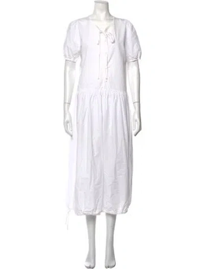 Pre-owned Deiji Studios Tie Neck Long Dress In White