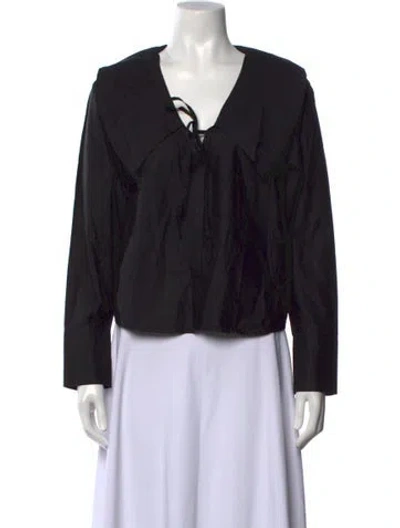 Pre-owned Deiji Studios Tie Neck Long Sleeve Top In Black