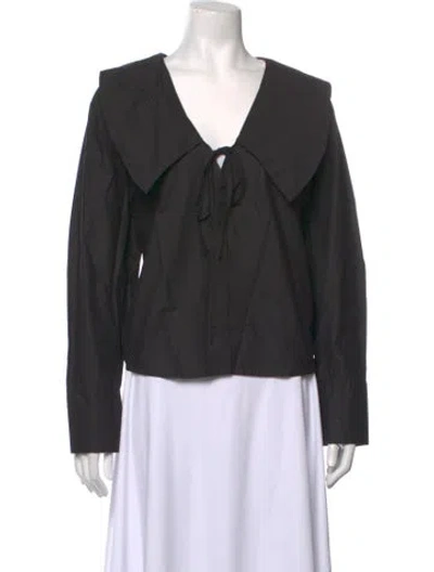 Pre-owned Deiji Studios Tie Neck Long Sleeve Top In Black