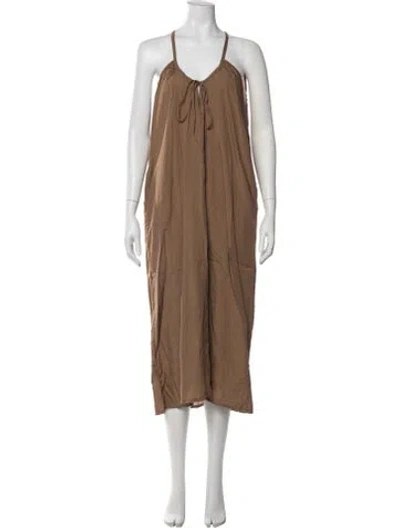 Pre-owned Deiji Studios Tie Neck Midi Length Dress In Brown